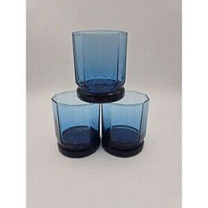 Anchor Hocking Cobalt Blue Essex 10 Panel Rocks Glasses Lowball Set of 3 MCM